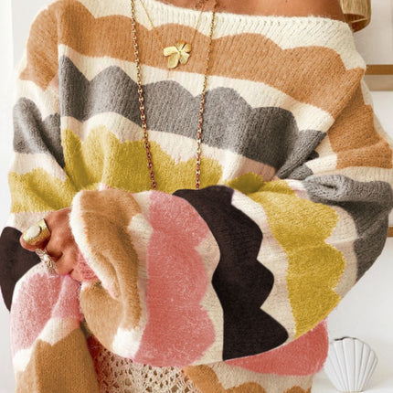 Contrast Boat Neck Long Sleeve Sweater