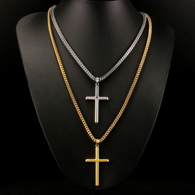 Punk Cross Pendant Link Chain for Men Women 316L Stainless Steel Hip Hop Necklace Gold Silver Fashion Jewelry Gift Waterproof