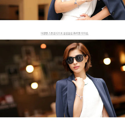 Women Silver Color Lucky Bracelet Female Blue Crystal Heart Charm Pulseras Bracelet Bridal Wedding Engagement Fine Jewelry Gift