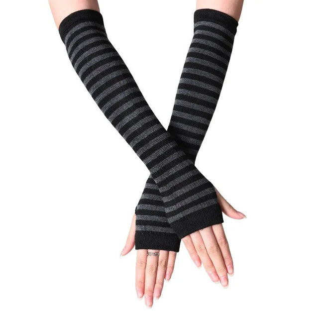 Winter Warm Long Sleeves Gloves for Man Women Fingerless Stripe Hip-Hop Knitted Elbow Mittens Elastic Outdoor Warmer Arm