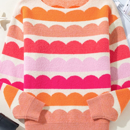 Contrast Boat Neck Long Sleeve Sweater